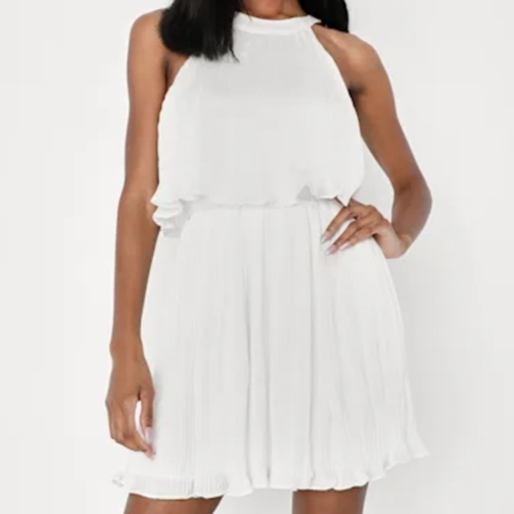 Lulu's Elegant White Halter Mini Dress
